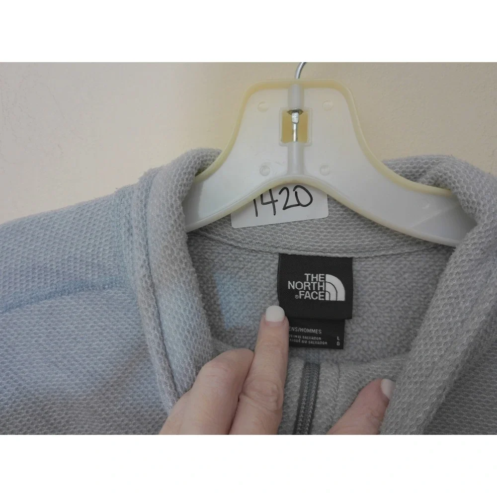 The North Face Quarter Zip Pullover Mens L Blue Grey Waffle Knit Fleece Active
